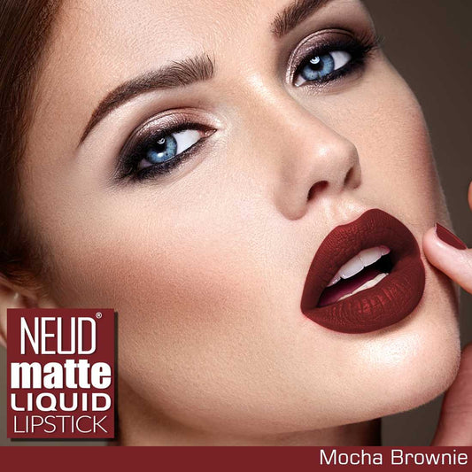 NEUD Matte Liquid Lipstick Mocha Brownie with Jojoba Oil, Vitamin E and Almond Oil - Smudge Proof 12-hour Stay Formula with Free Lip Gloss