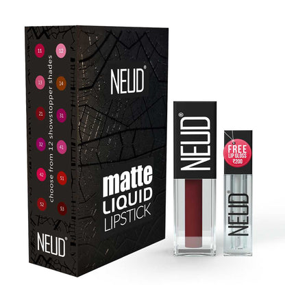 NEUD Matte Liquid Lipstick Mocha Brownie with Jojoba Oil, Vitamin E and Almond Oil - Smudge Proof 12-hour Stay Formula with Free Lip Gloss