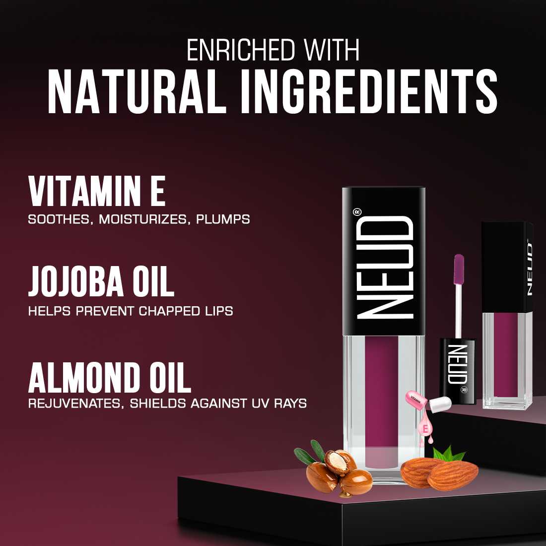 NEUD Matte Liquid Lipstick Mauve-a-licious with Jojoba Oil, Vitamin E and Almond Oil - Smudge Proof 12-hour Stay Formula with Free Lip Gloss