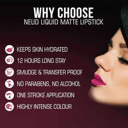 NEUD Matte Liquid Lipstick Quirky Tease with Jojoba Oil, Vitamin E and Almond Oil - Smudge Proof 12-hour Stay Formula with Free Lip Gloss