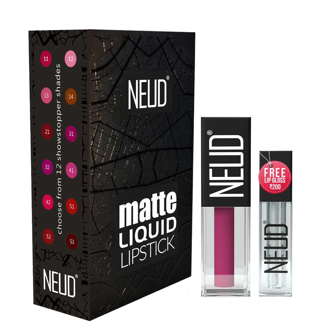 NEUD Matte Liquid Lipstick Quirky Tease with Jojoba Oil, Vitamin E and Almond Oil - Smudge Proof 12-hour Stay Formula with Free Lip Gloss