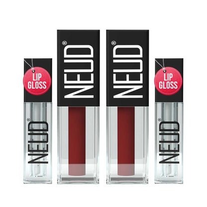 NEUD Matte Liquid Lipstick Red Kiss with Jojoba Oil, Vitamin E and Almond Oil - Smudge Proof 12-hour Stay Formula with Free Lip Gloss