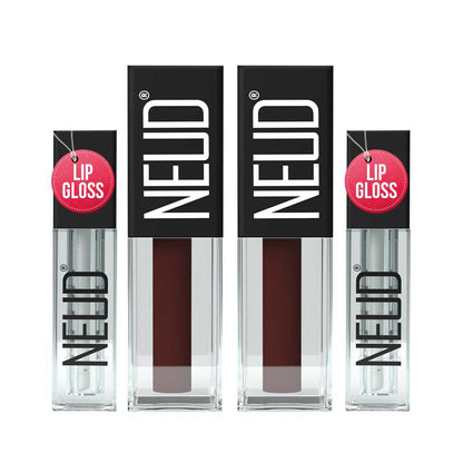 NEUD Matte Liquid Lipstick Espresso Twist with Jojoba Oil, Vitamin E and Almond Oil - Smudge Proof 12-hour Stay Formula with Free Lip Gloss