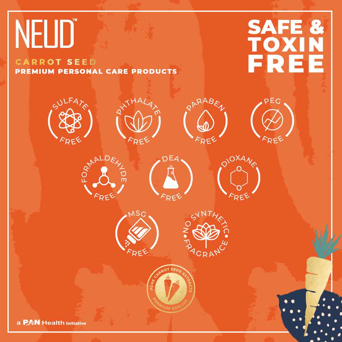 NEUD Carrot Seed Premium Shampoo & Hair Conditioner Combo for Men & Women - Get 2 Zipper Pouches Free