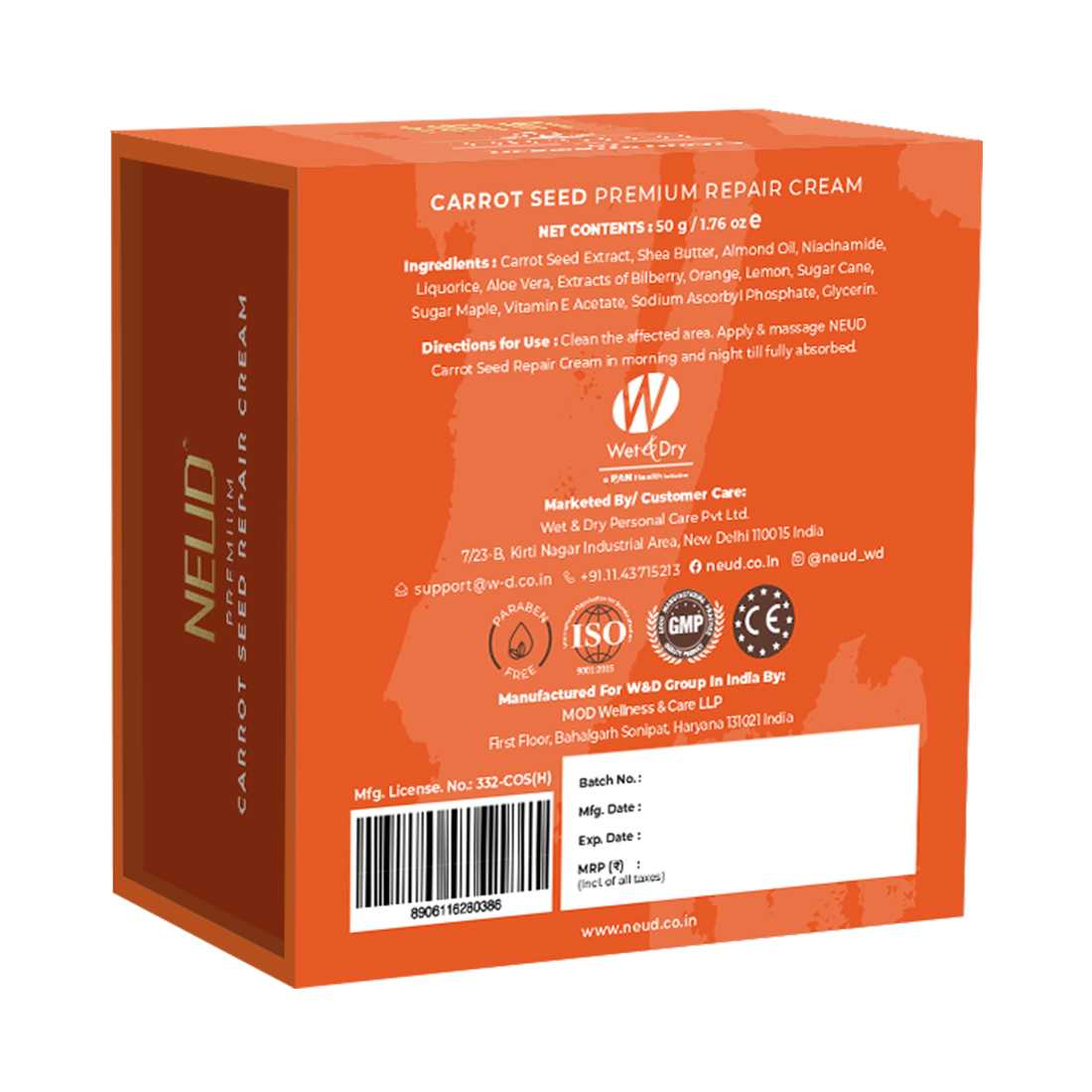NEUD Carrot Seed Premium Skin Repair Cream for Men & Women - 50 g