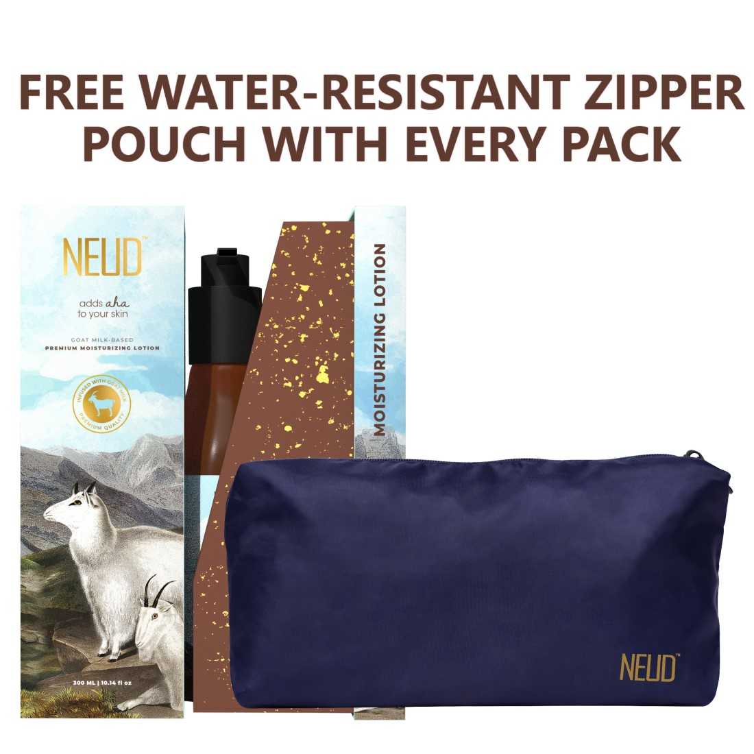NEUD Goat Milk Premium Moisturizing Lotion for Men & Women - with Free Zipper Pouch