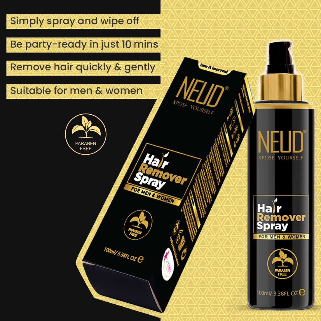 NEUD Hair Remover Spray with Neem, Jojoba and Lemon Oil for Men & Women - 100 ml