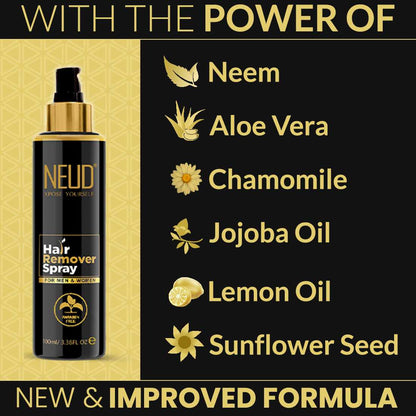 NEUD Hair Remover Spray with Neem, Jojoba and Lemon Oil for Men & Women - 100 ml