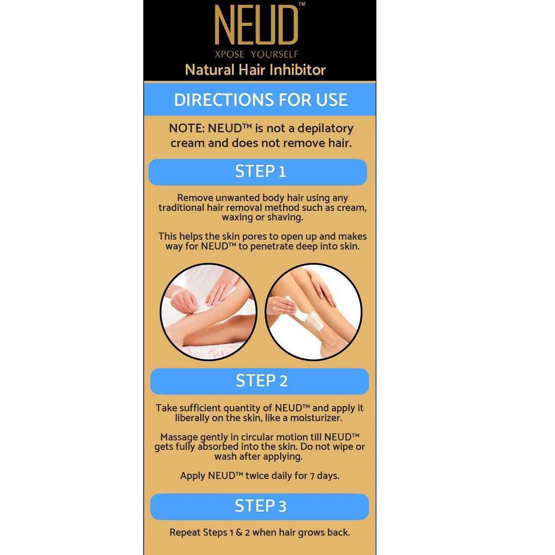 NEUD Combo Natural Hair Inhibitor (80 g) and After-Hair-Removal Lotion (100 g) for Men and Women