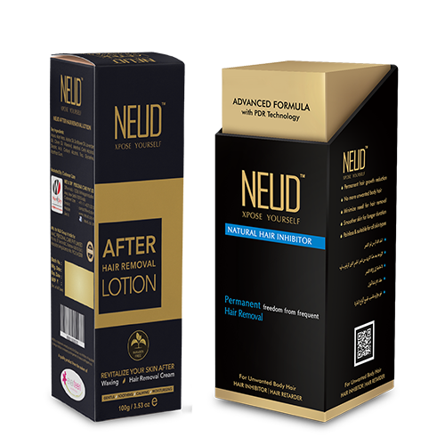 NEUD Combo Natural Hair Inhibitor (80 g) and After-Hair-Removal Lotion (100 g) for Men and Women