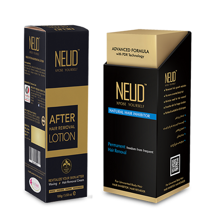 NEUD Combo Natural Hair Inhibitor (80 g) and After-Hair-Removal Lotion (100 g) for Men and Women