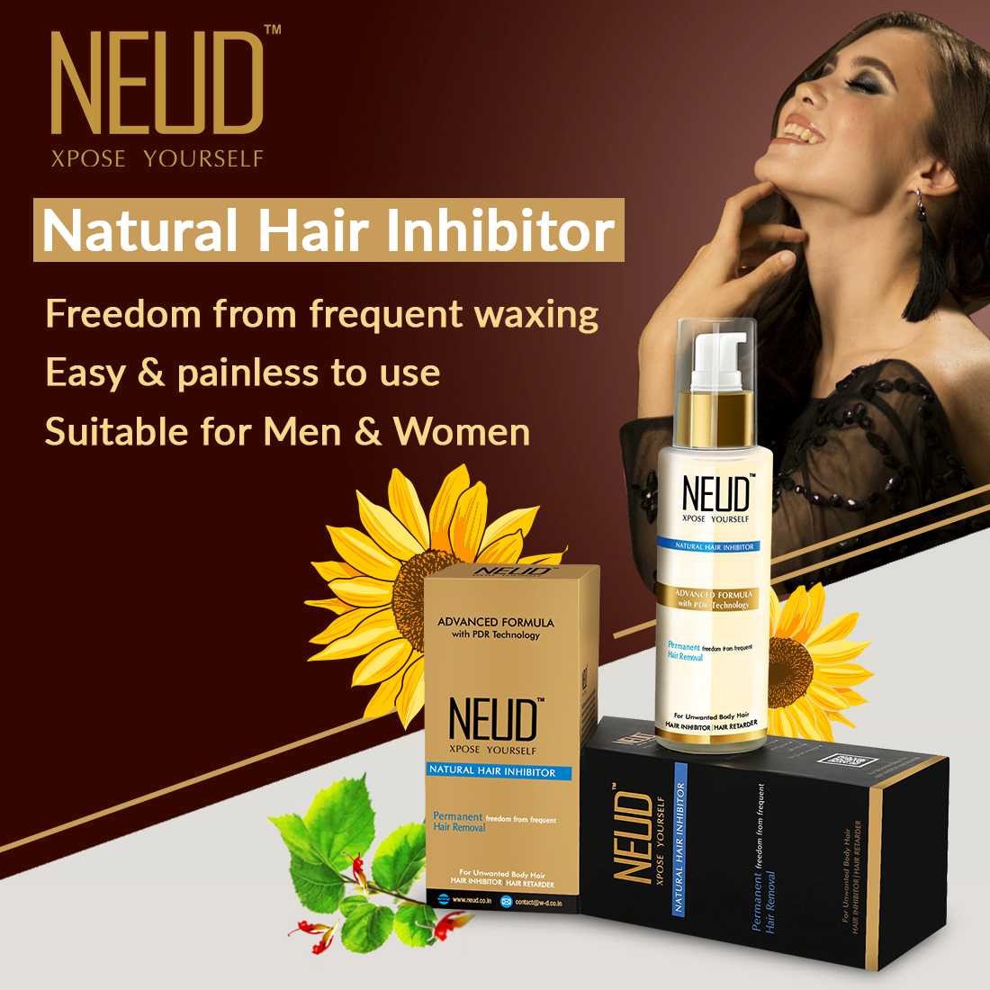NEUD Combo Natural Hair Inhibitor (80 g) and After-Hair-Removal Lotion (100 g) for Men and Women