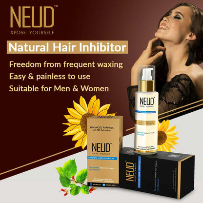 NEUD Combo Natural Hair Inhibitor (80 g) and After-Hair-Removal Lotion (100 g) for Men and Women