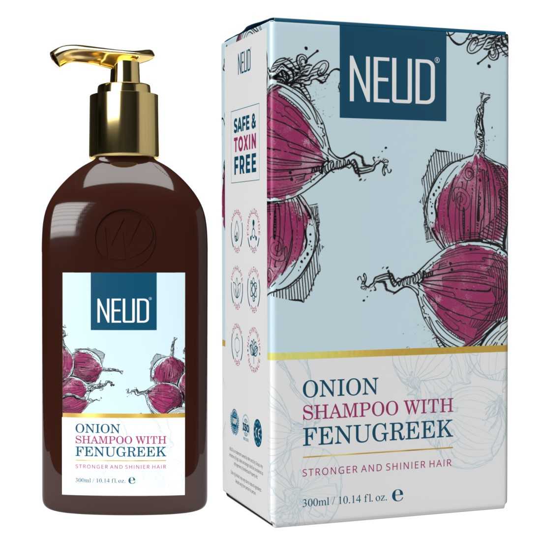 NEUD Premium Onion Hair Shampoo with Fenugreek for Men and Women - 300 ml