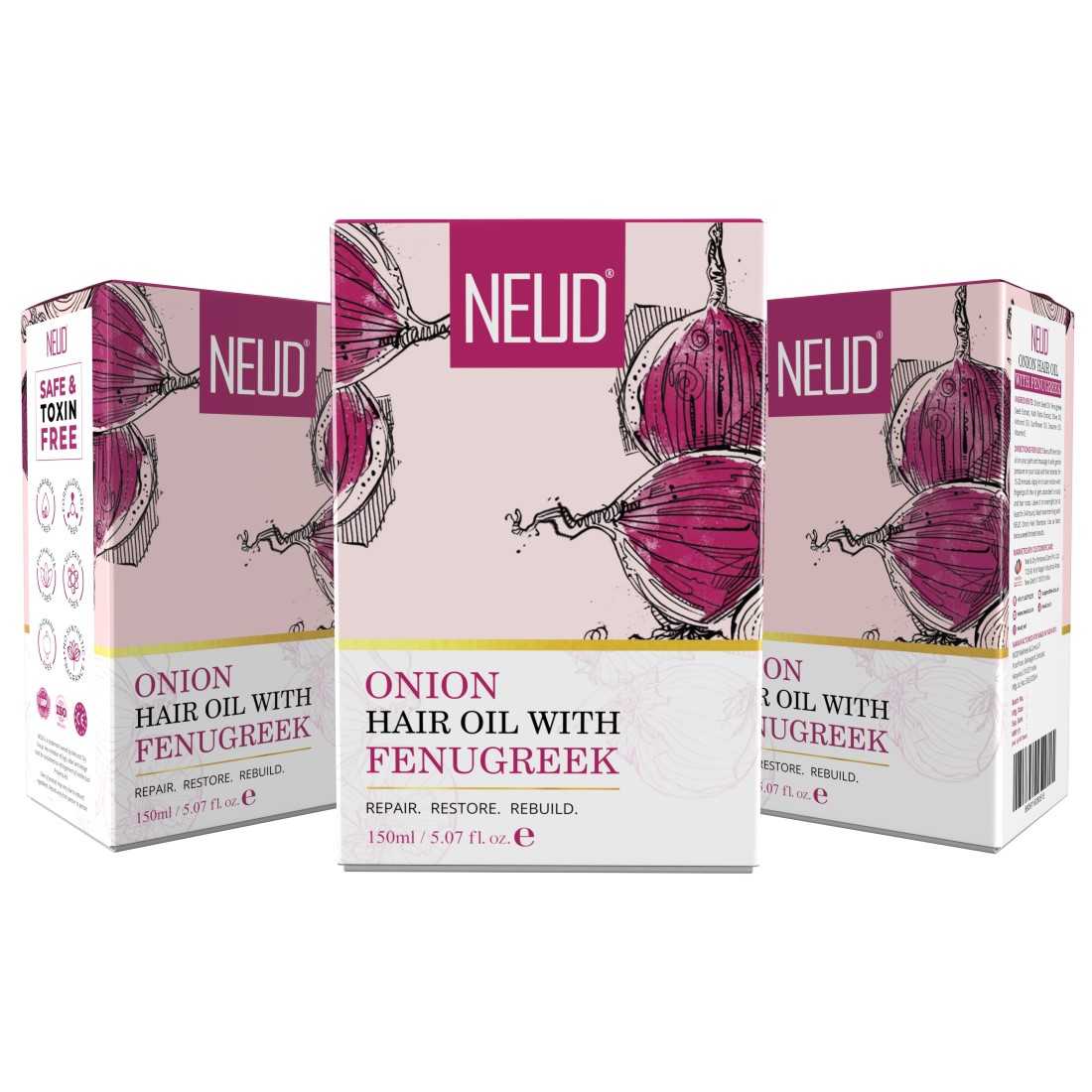 NEUD Premium Onion Hair Oil with Fenugreek for Men & Women - 150 ml